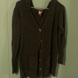 Women’s grey hooded button up cardigan sweater